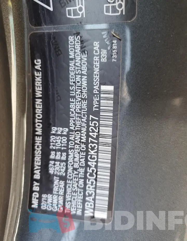 WBA3R5C54GK374257 Photo# 12