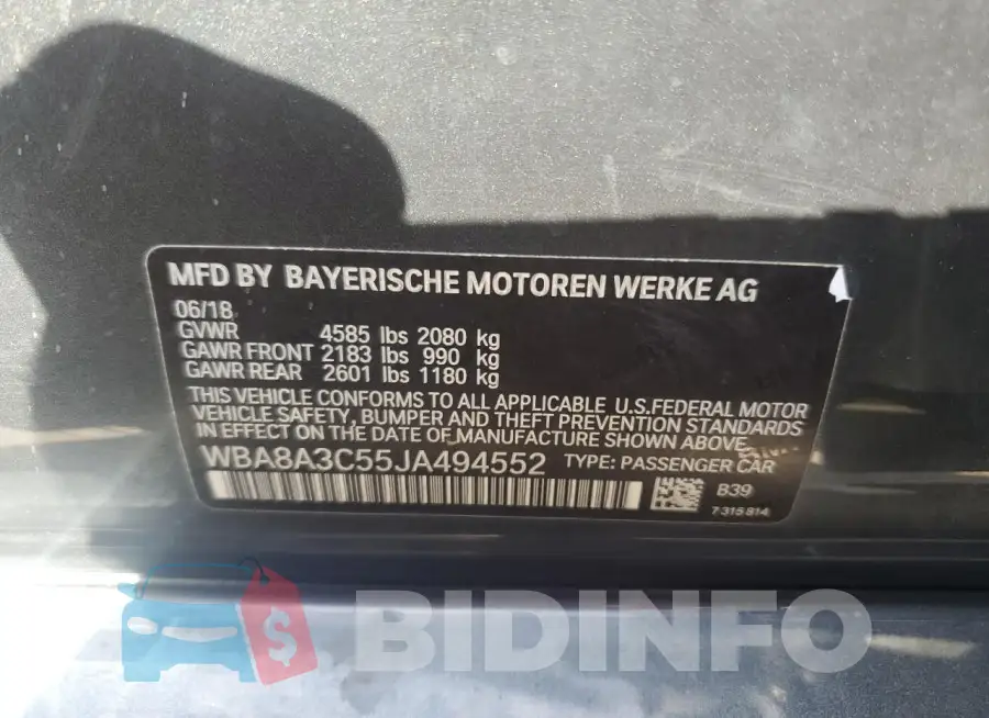 WBA8A3C55JA494552 Photo# 13