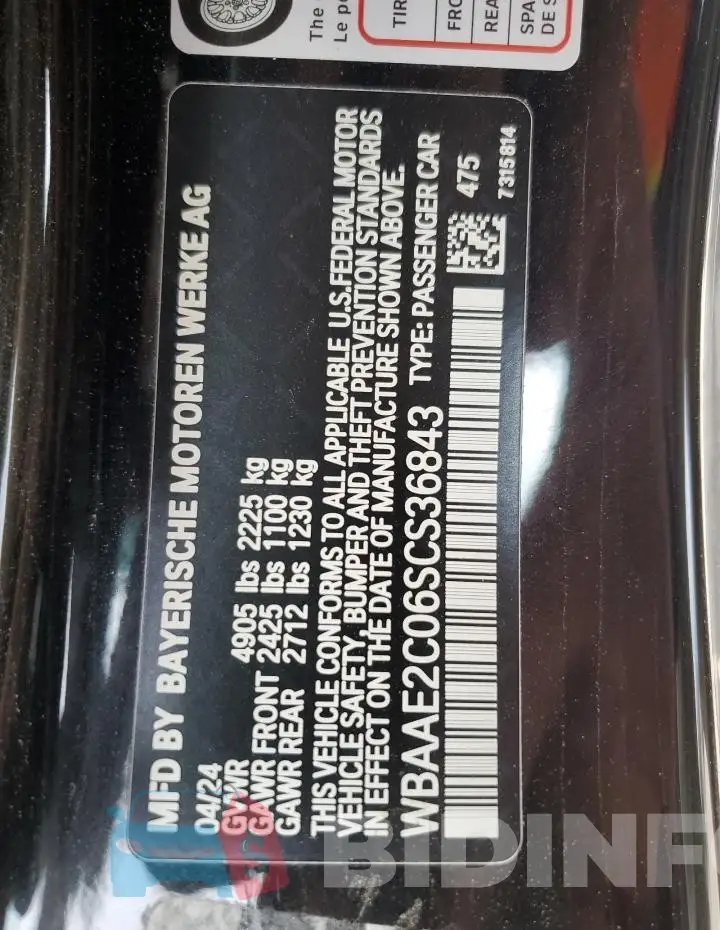 WBAAE2C06SCS36843 Photo# 12
