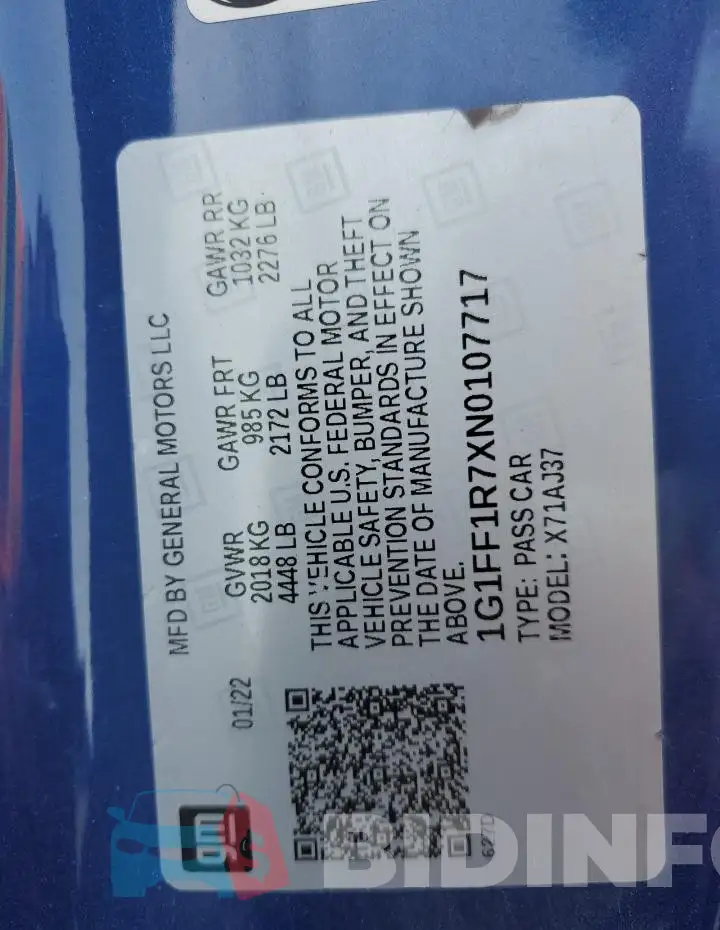 1G1FF1R7XN0107717 Photo# 12