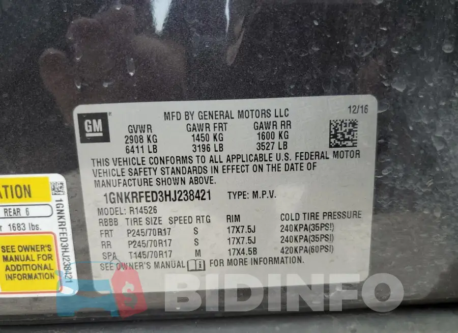 1GNKRFED3HJ238421 Photo# 13