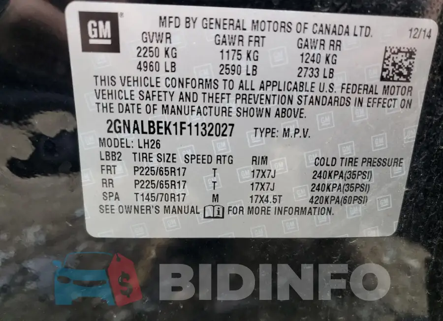 2GNALBEK1F1132027 Photo# 13
