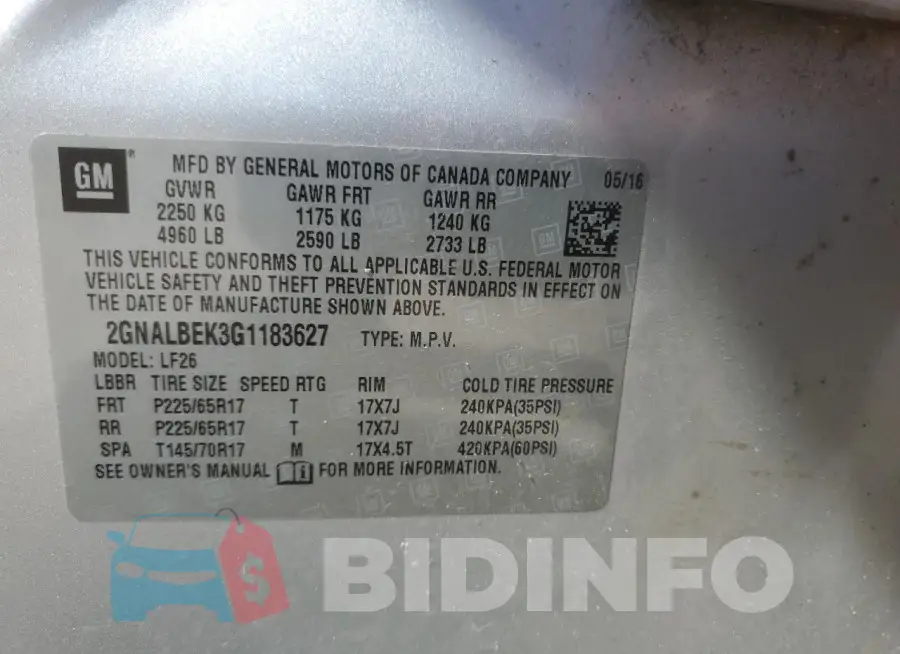 2GNALBEK3G1183627 Photo# 13