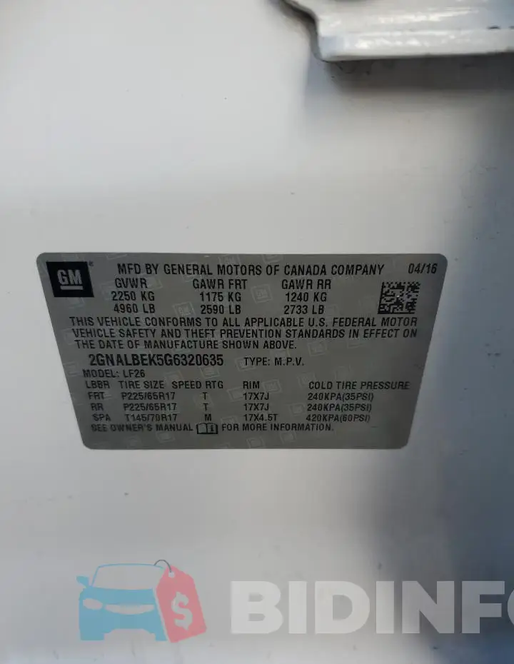 2GNALBEK5G6320635 Photo# 14
