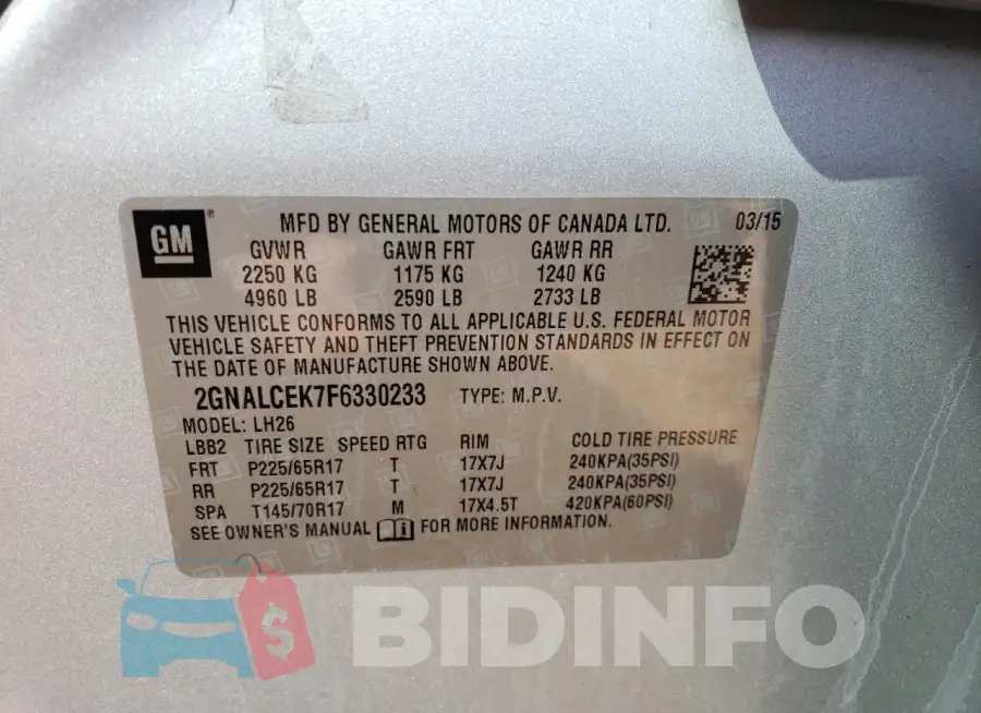 2GNALCEK7F6330233 Photo# 13