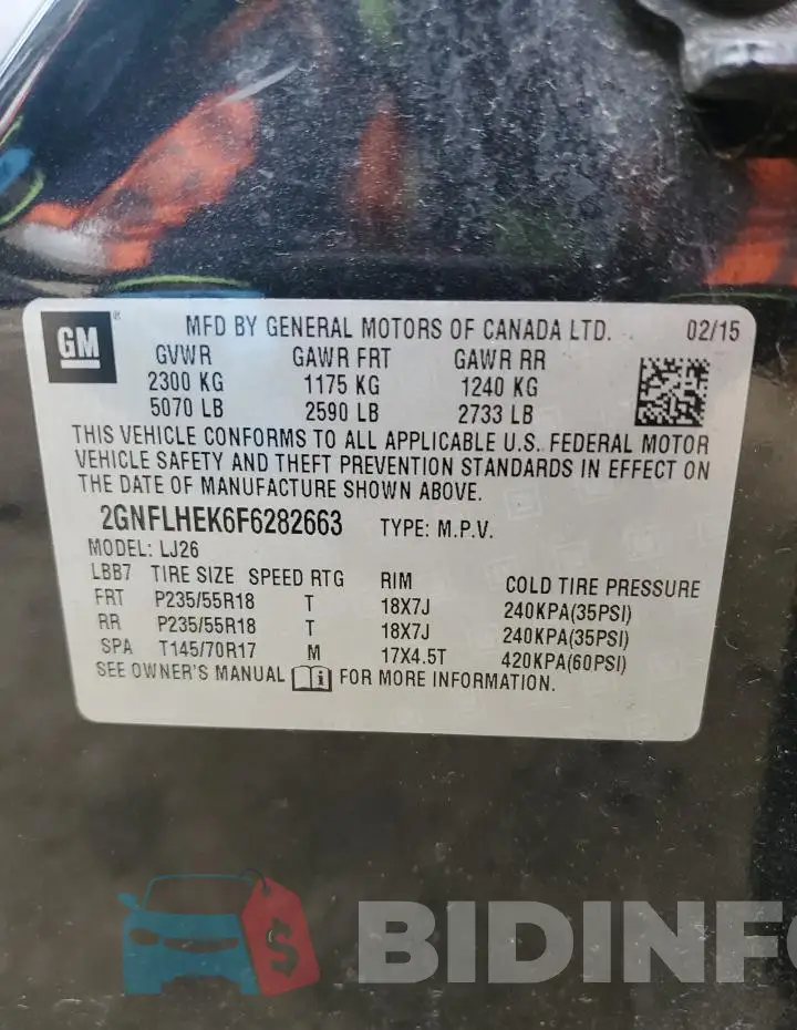 2GNFLHEK6F6282663 Photo# 12