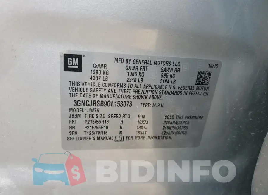 3GNCJRSB9GL153073 Photo# 12
