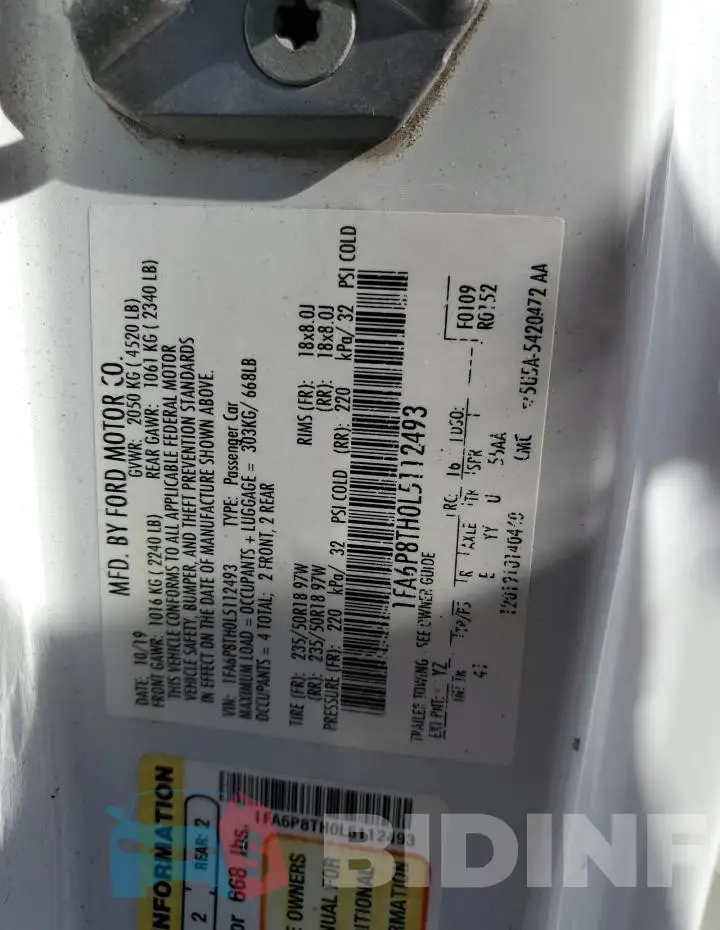 1FA6P8TH0L5112493 Photo# 12
