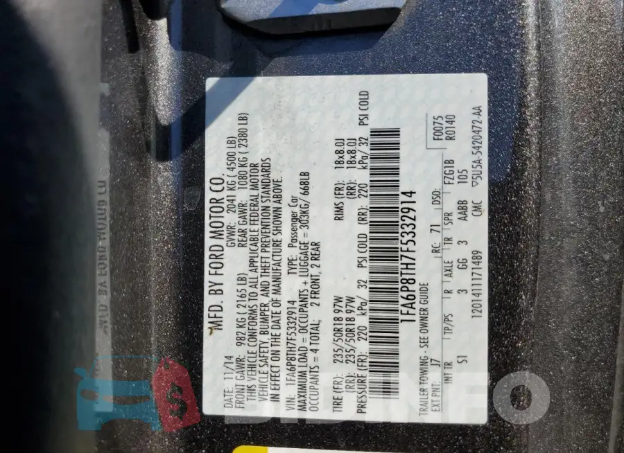1FA6P8TH7F5332914 Photo# 12