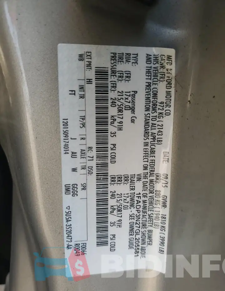 1FADP3N27GL205581 Photo# 12