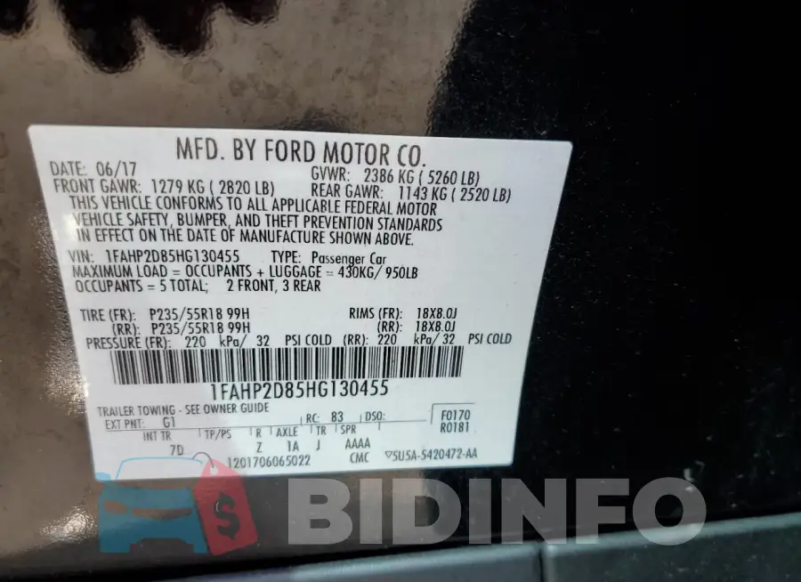 1FAHP2D85HG130455 Photo# 13