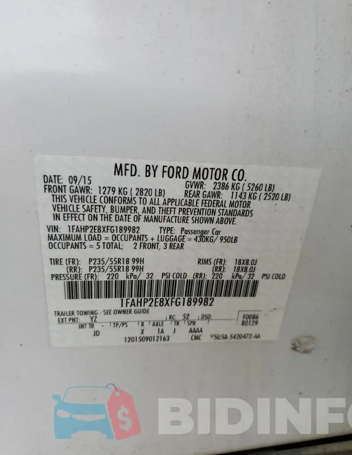 1FAHP2E8XFG189982 Photo# 12