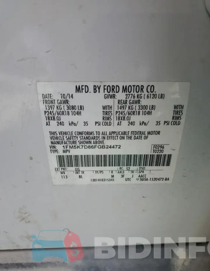 1FM5K7D86FGB24472 Photo# 13
