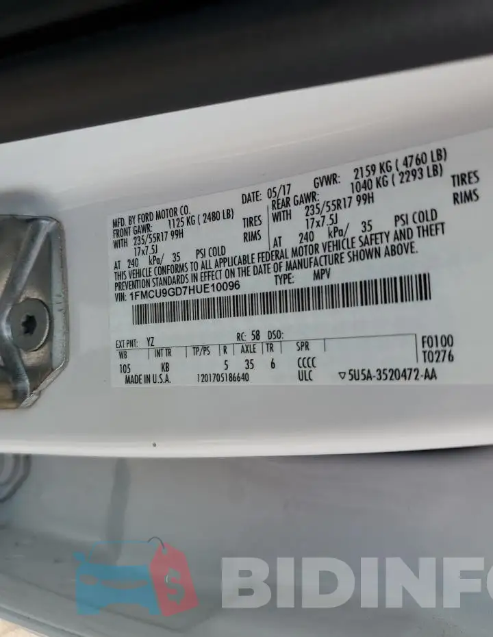 1FMCU9GD7HUE10096 Photo# 13