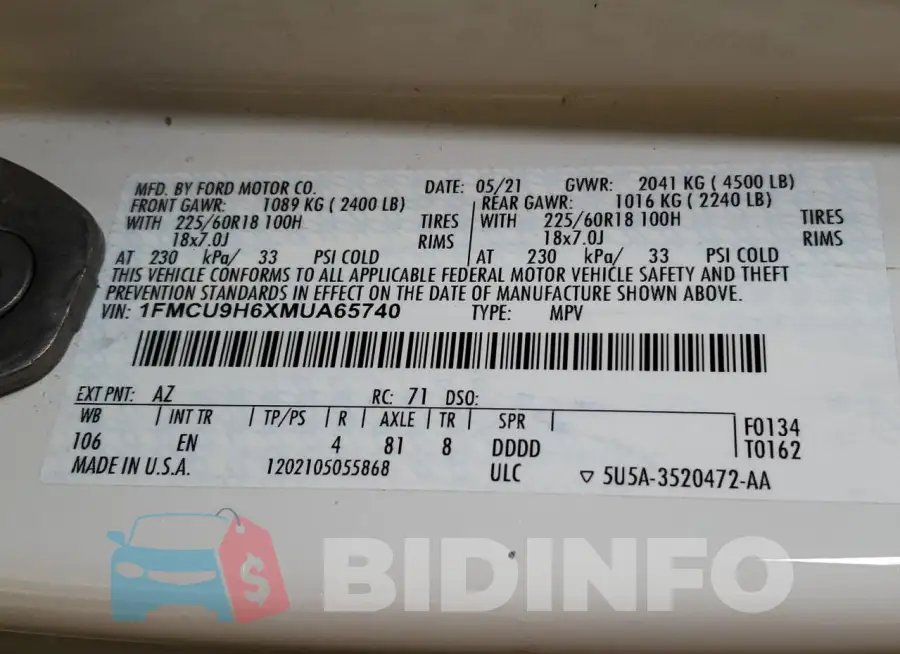 1FMCU9H6XMUA65740 Photo# 13