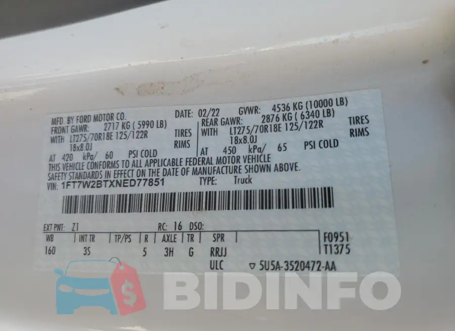 1FT7W2BTXNED77851 Photo# 13