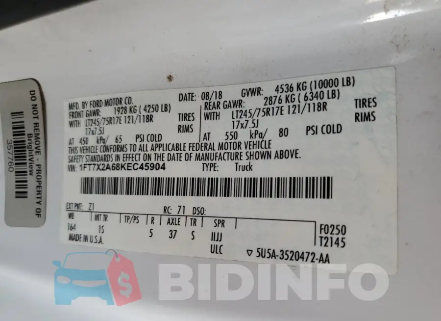 1FT7X2A68KEC45904 Photo# 12
