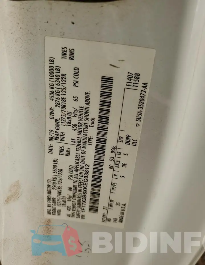 1FT7X2B6XKEG03812 Photo# 12
