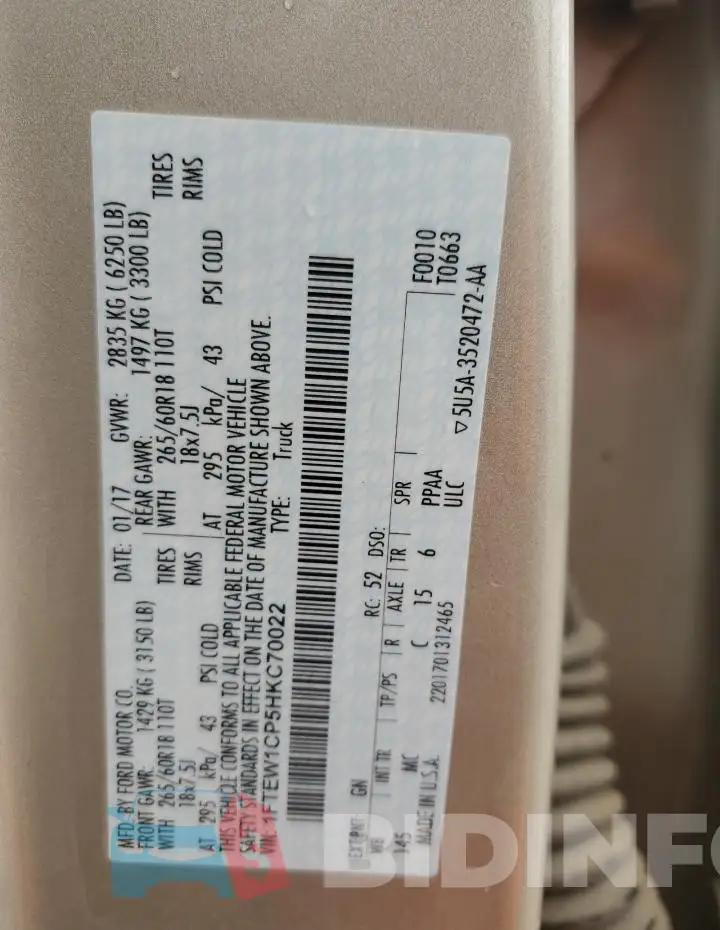 1FTEW1CP5HKC70022 Photo# 13