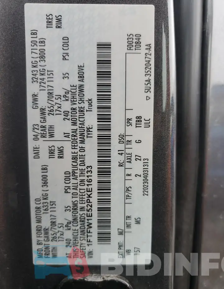 1FTFW1E52PKE16133 Photo# 12