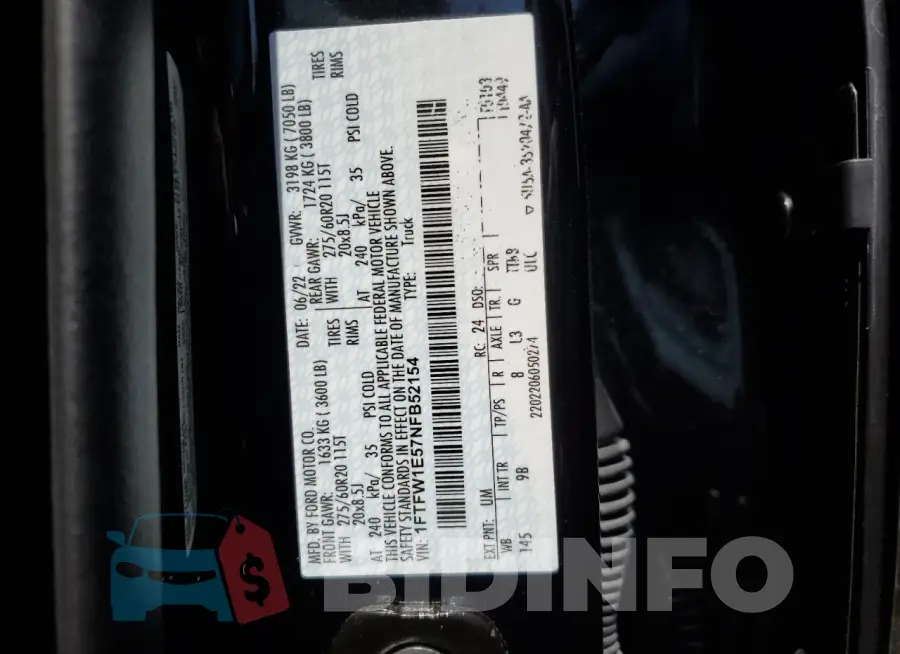 1FTFW1E57NFB52154 Photo# 13