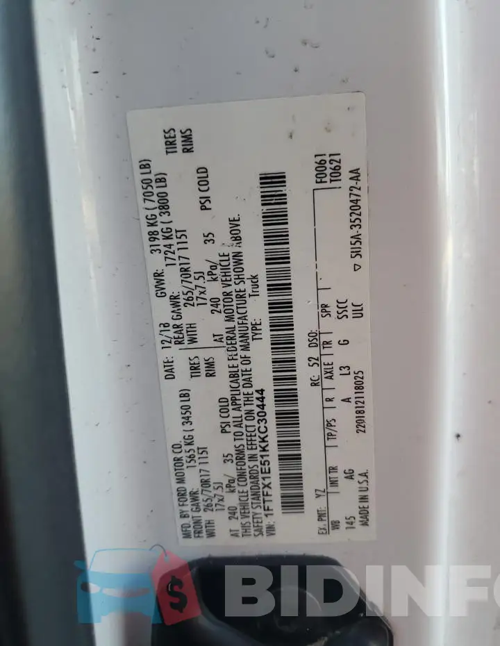 1FTFX1E51KKC30444 Photo# 12
