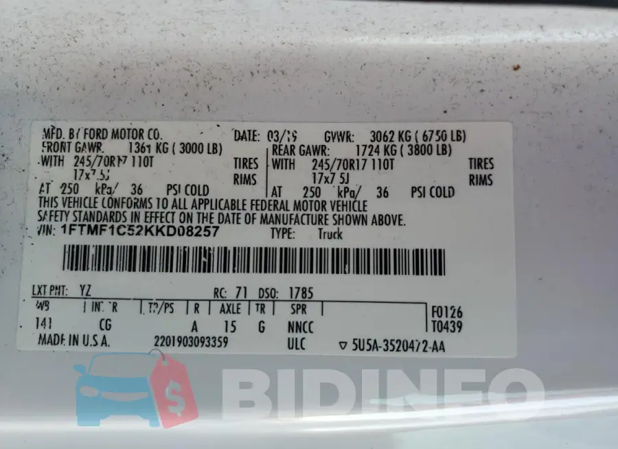 1FTMF1C52KKD08257 Photo# 12