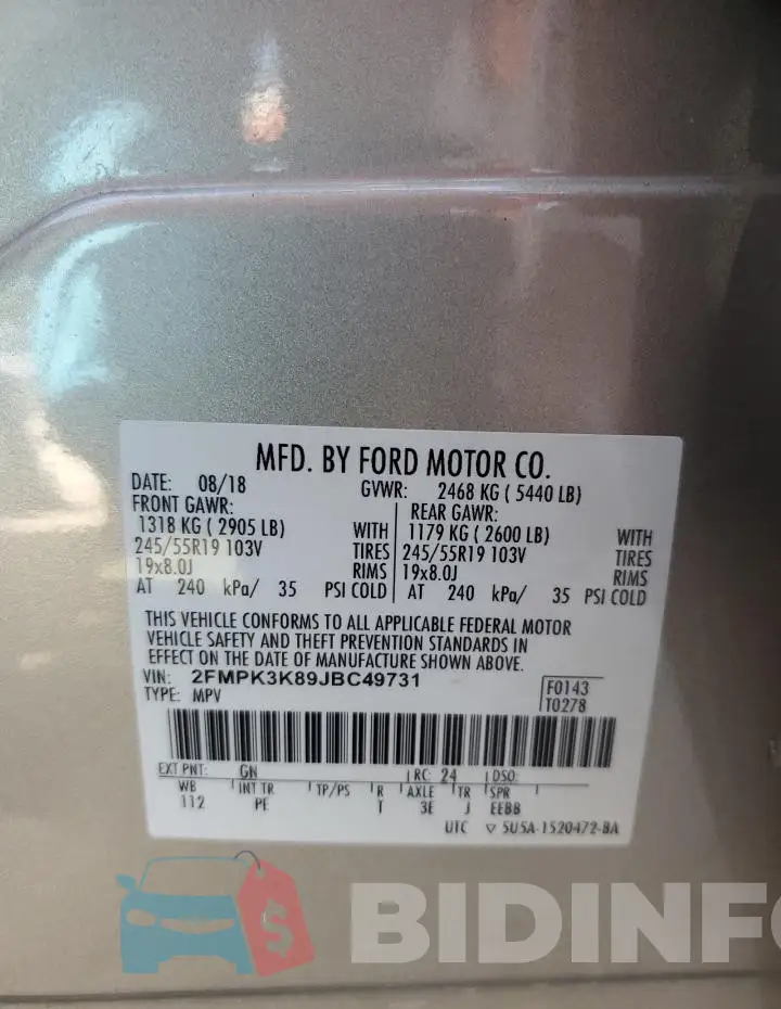 2FMPK3K89JBC49731 Photo# 14
