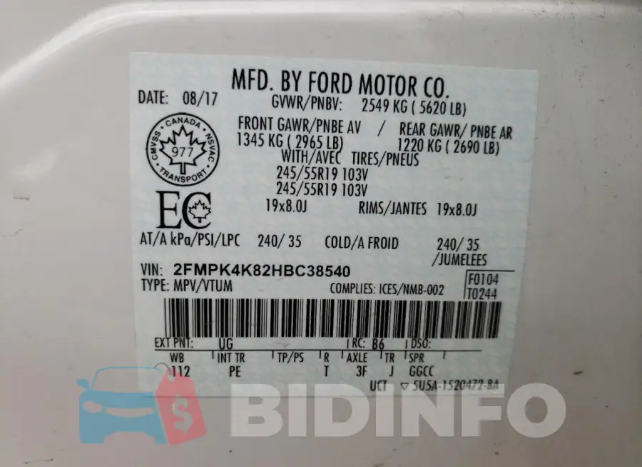 2FMPK4K82HBC38540 Photo# 13