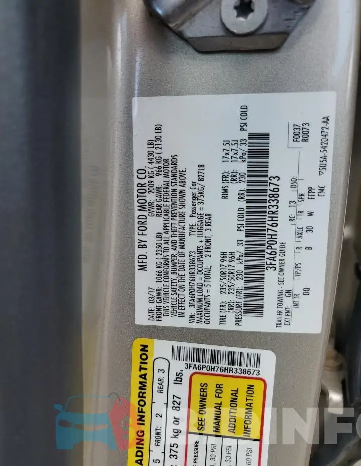 3FA6P0H76HR338673 Photo# 12