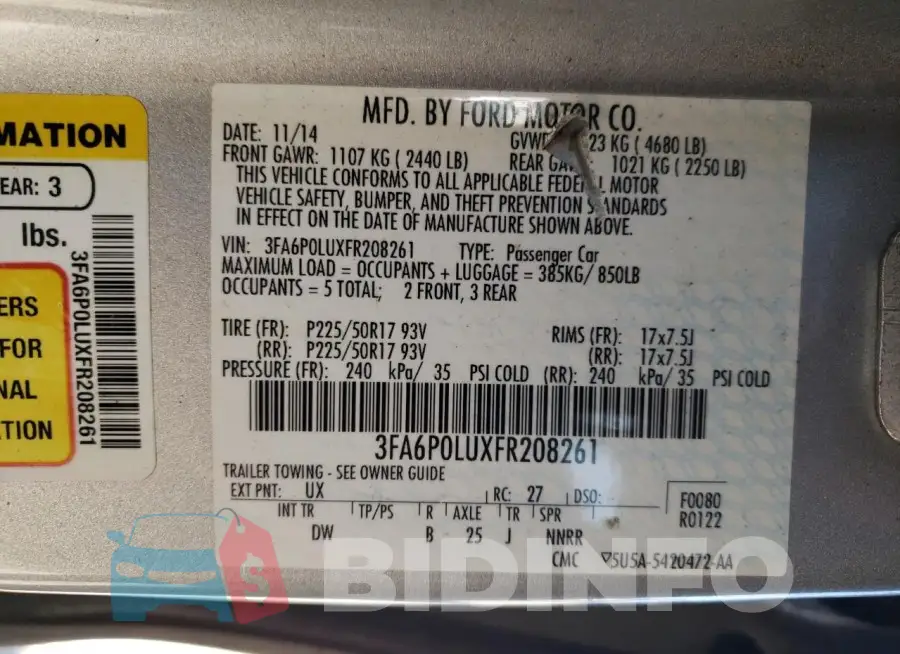3FA6P0LUXFR208261 Photo# 13