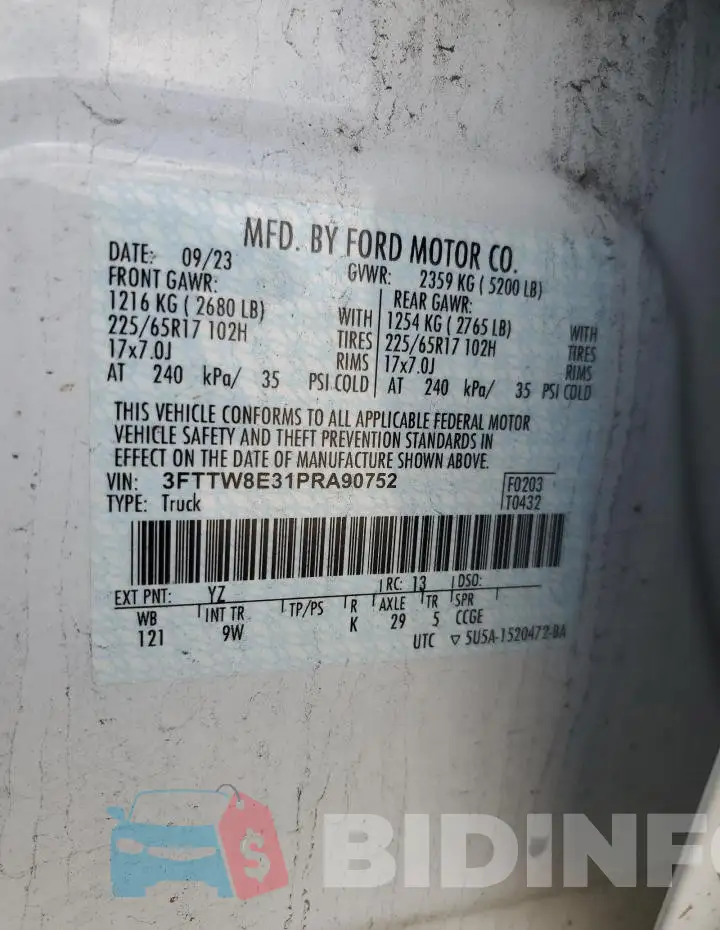 3FTTW8E31PRA90752 Photo# 13