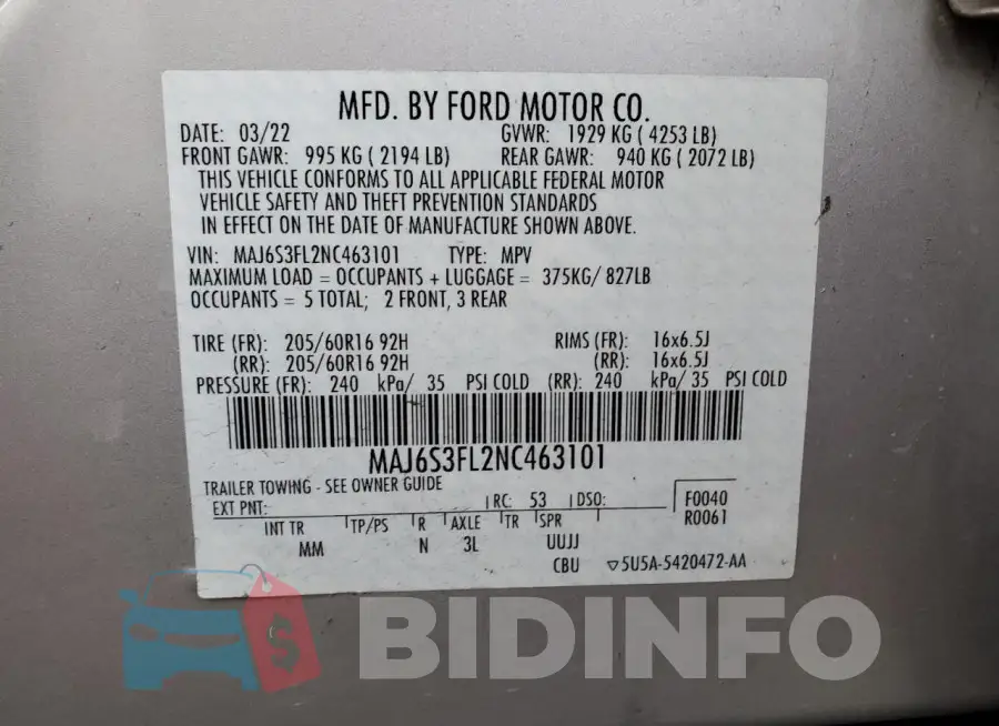 MAJ6S3FL2NC463101 Photo# 13