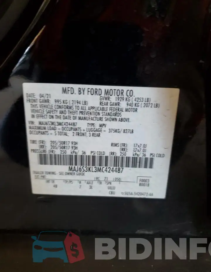 MAJ6S3KL3MC424487 Photo# 12