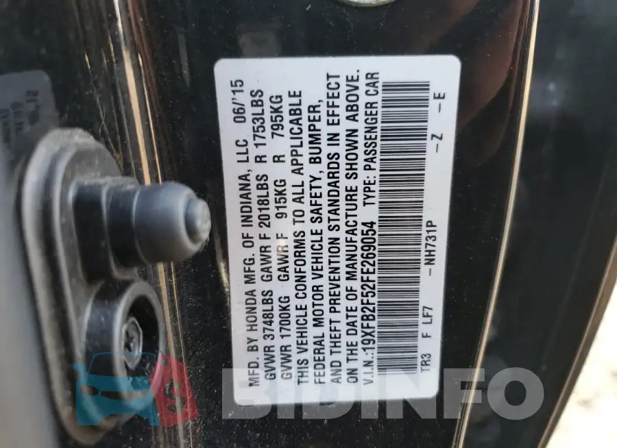 19XFB2F52FE269054 Photo# 12