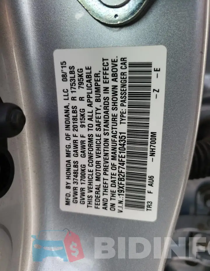19XFB2F74FE104351 Photo# 12