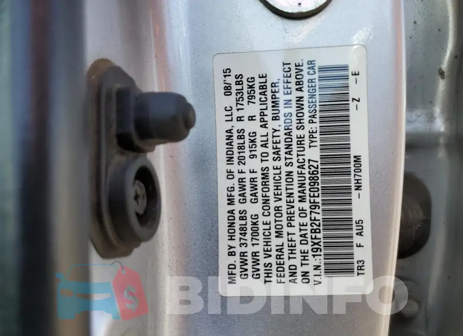 19XFB2F79FE098627 Photo# 12