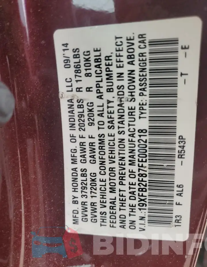 19XFB2F87FE000218 Photo# 12