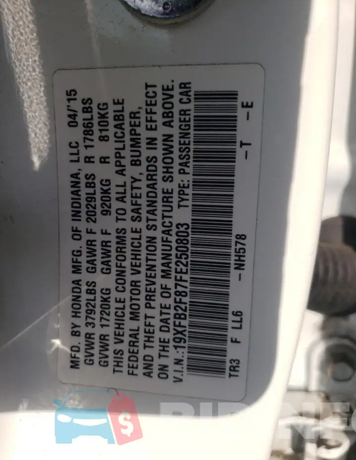 19XFB2F87FE250803 Photo# 12