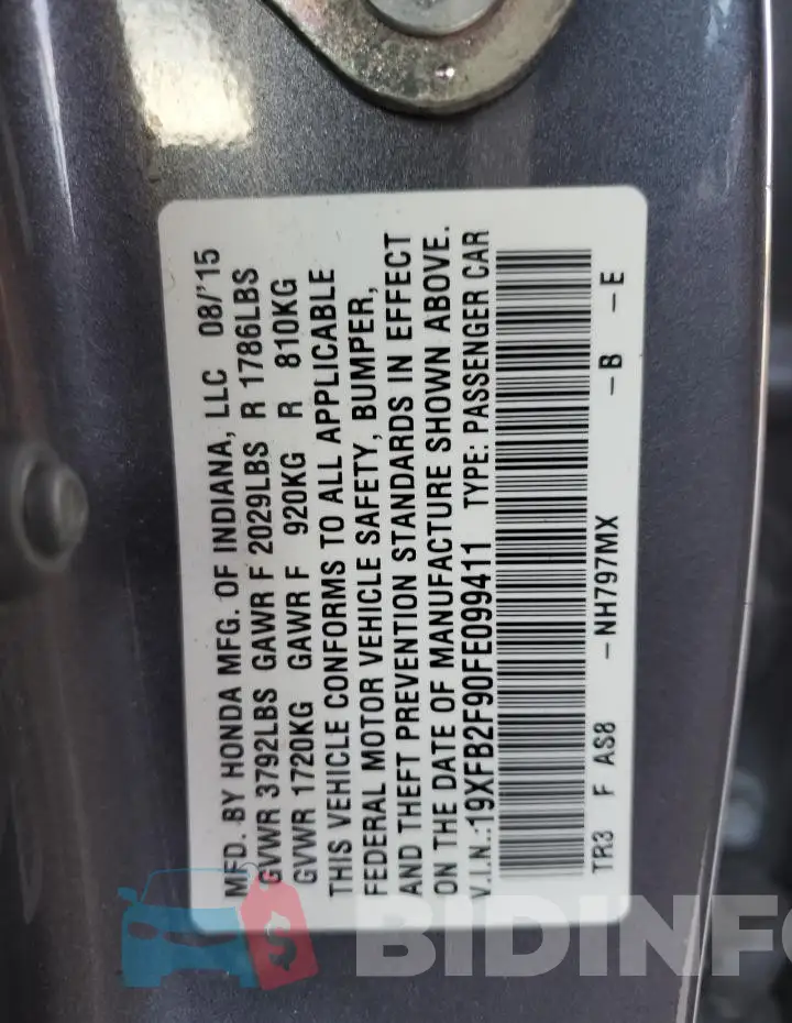 19XFB2F90FE099411 Photo# 13