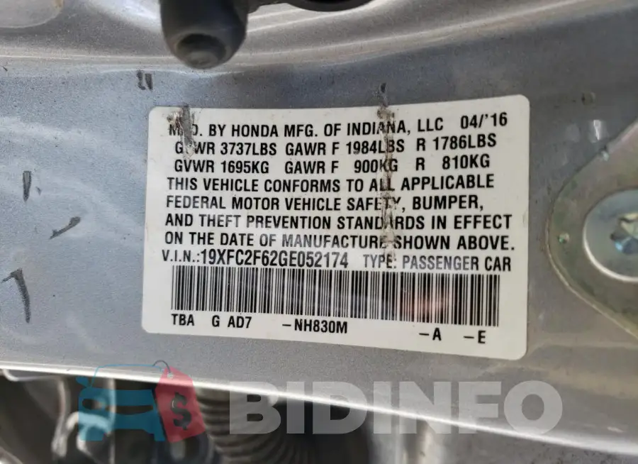 19XFC2F62GE052174 Photo# 12