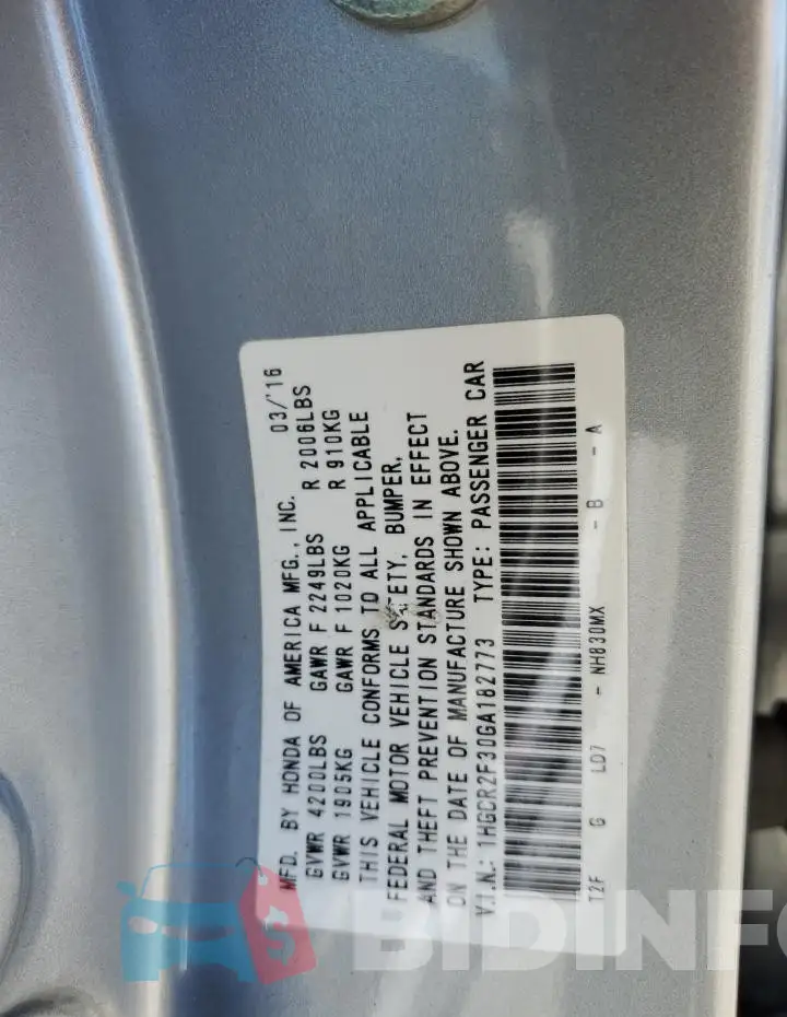 1HGCR2F30GA182773 Photo# 12