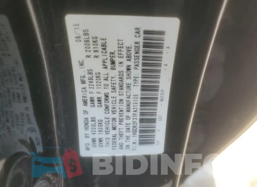 1HGCR2F37FA215105 Photo# 12