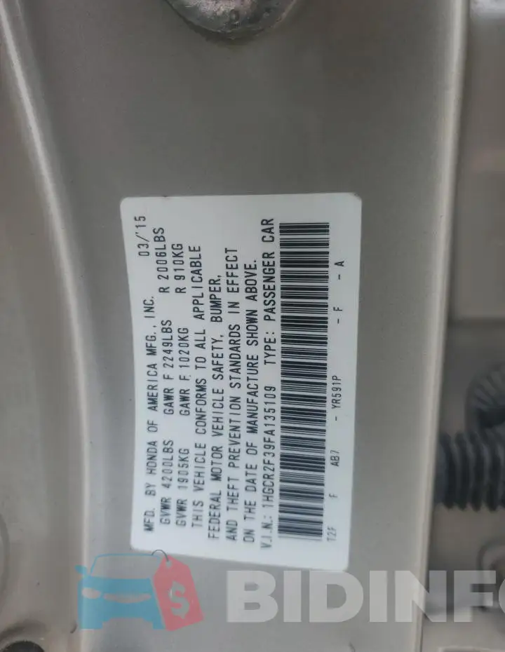1HGCR2F39FA135109 Photo# 13