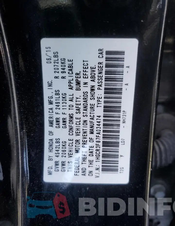 1HGCR3F87FA034474 Photo# 12