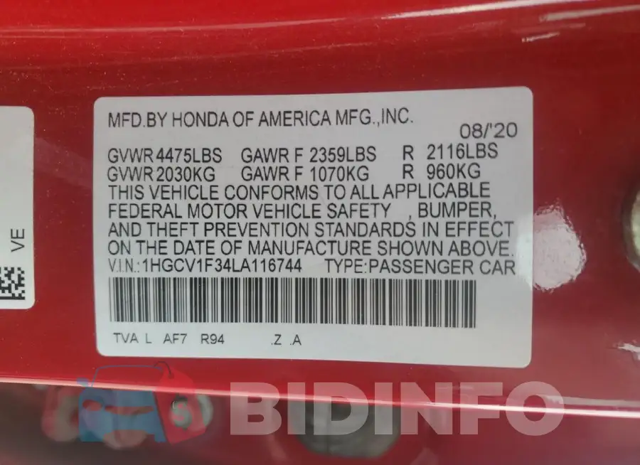 1HGCV1F34LA116744 Photo# 13
