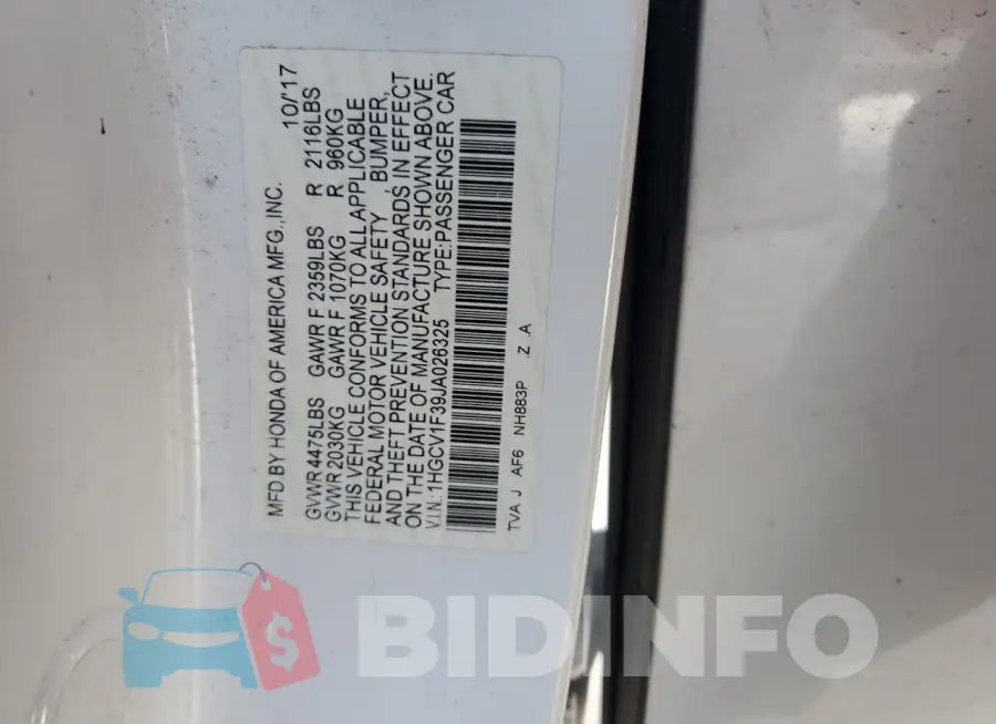 1HGCV1F39JA026325 Photo# 12