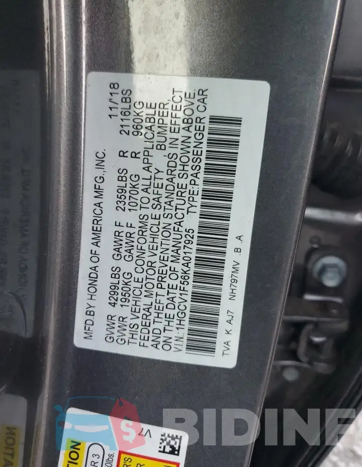 1HGCV1F56KA017925 Photo# 12