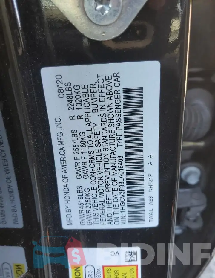 1HGCV3F93LA016408 Photo# 12