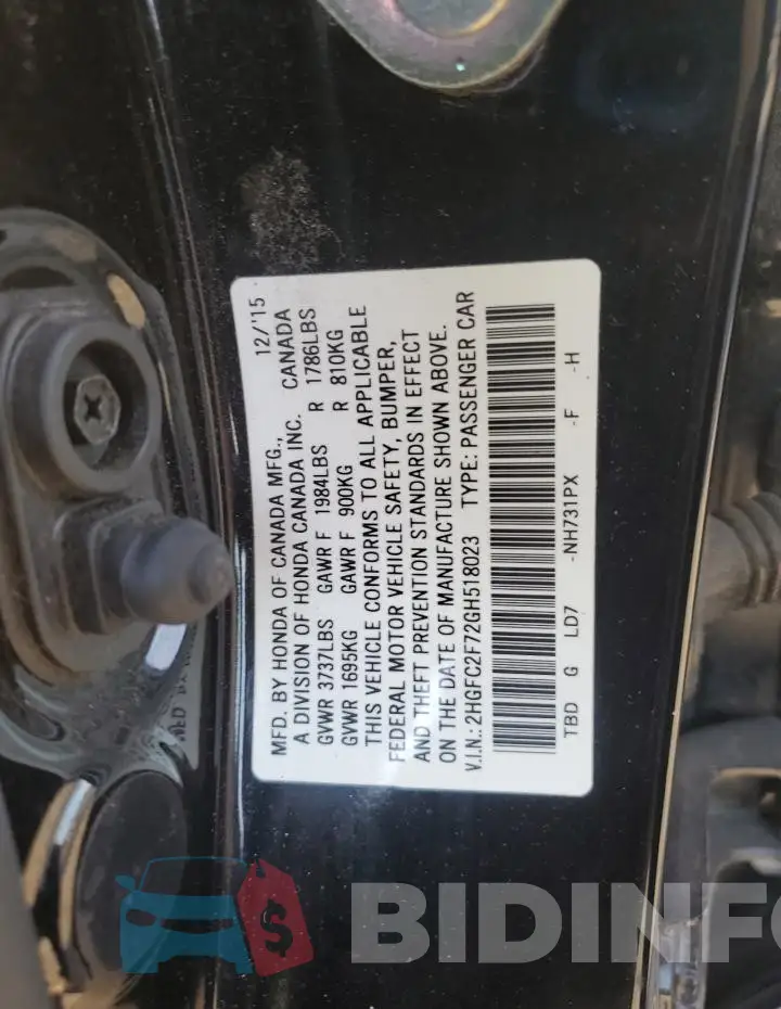 2HGFC2F72GH518023 Photo# 12